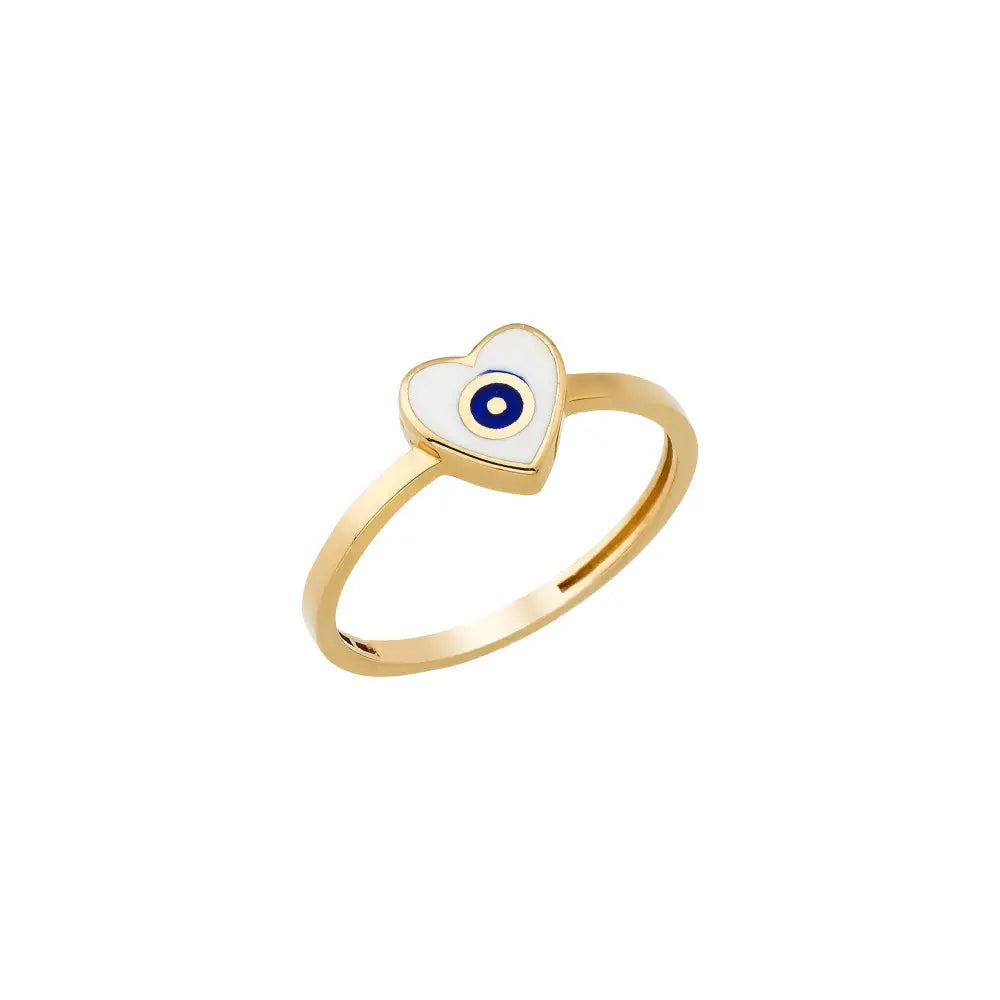 14K Solid Gold Heart Evil Eye Ring Boho Enamel Protection