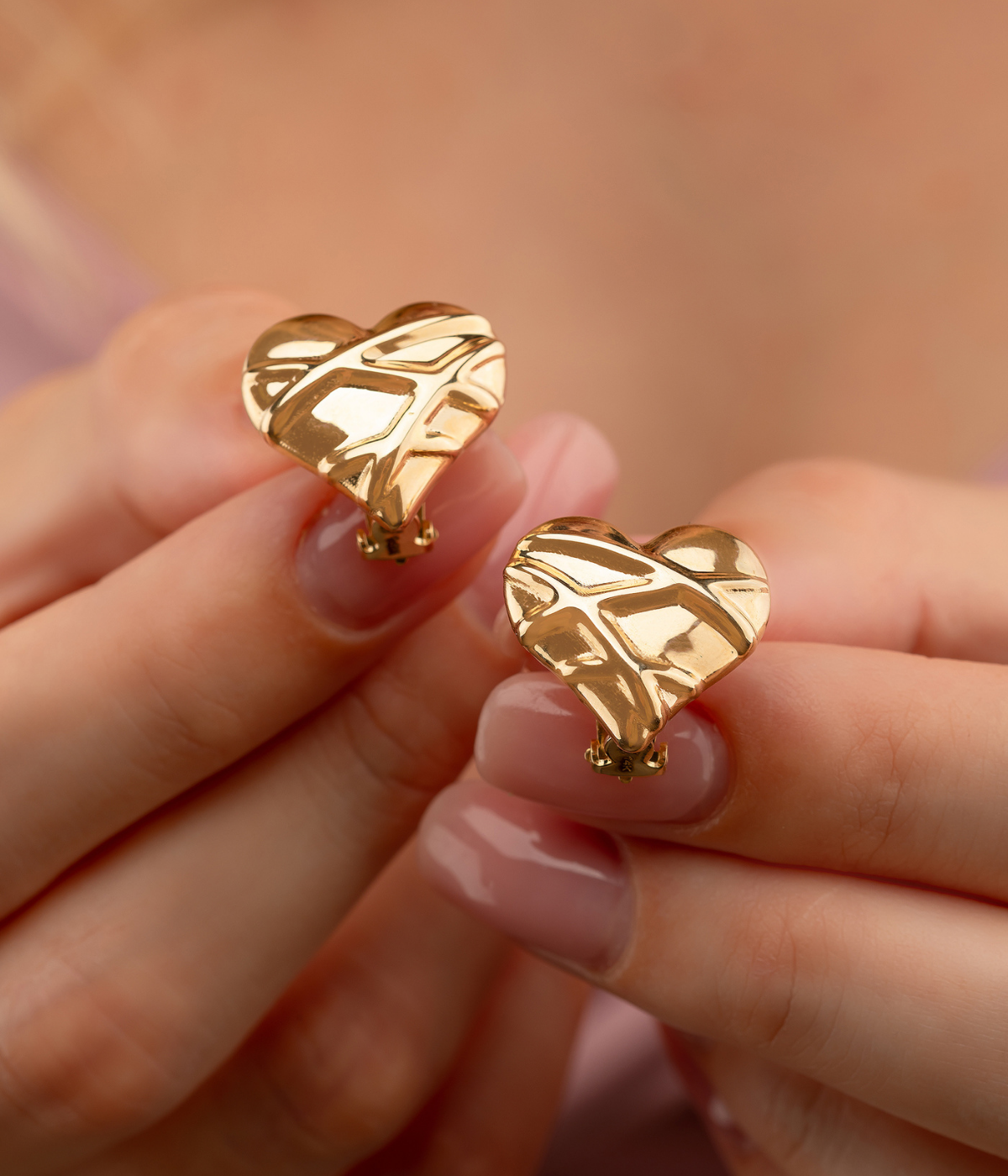 14K Solid Gold Heart Omega Back Post Earring - Earrings