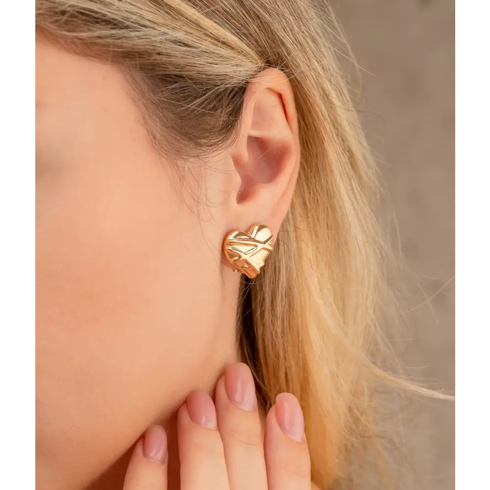 14K Solid Gold Heart Omega Back Post Earring - Earrings