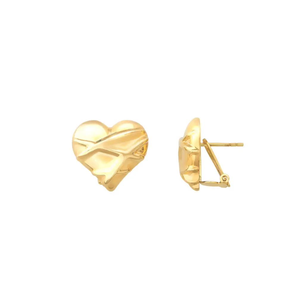 14K Solid Gold Heart Omega Back Post Earring - Earrings