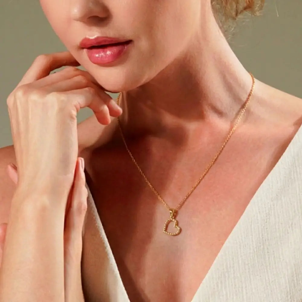 14K Solid Gold Heart Pendant Necklace Twisted Rope Design Handmade Jewelry - Pendants