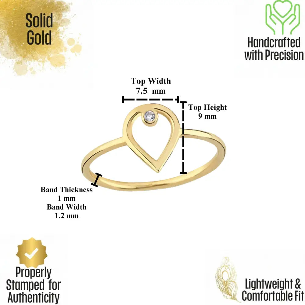 14K Solid Gold Heart Ring with Diamond Handmade Minimalist Love Design for Women