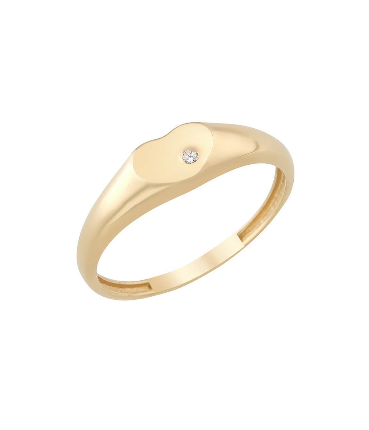 14K Solid Gold Heart Signet Ring Cubic Zirconia - Rings