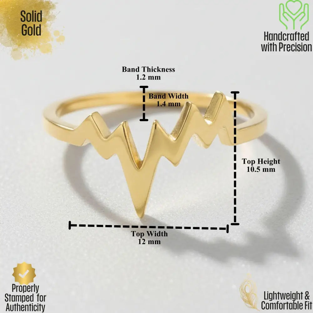 14K Solid Gold Heartbeat Ring EKG Lifeline Promise Ring