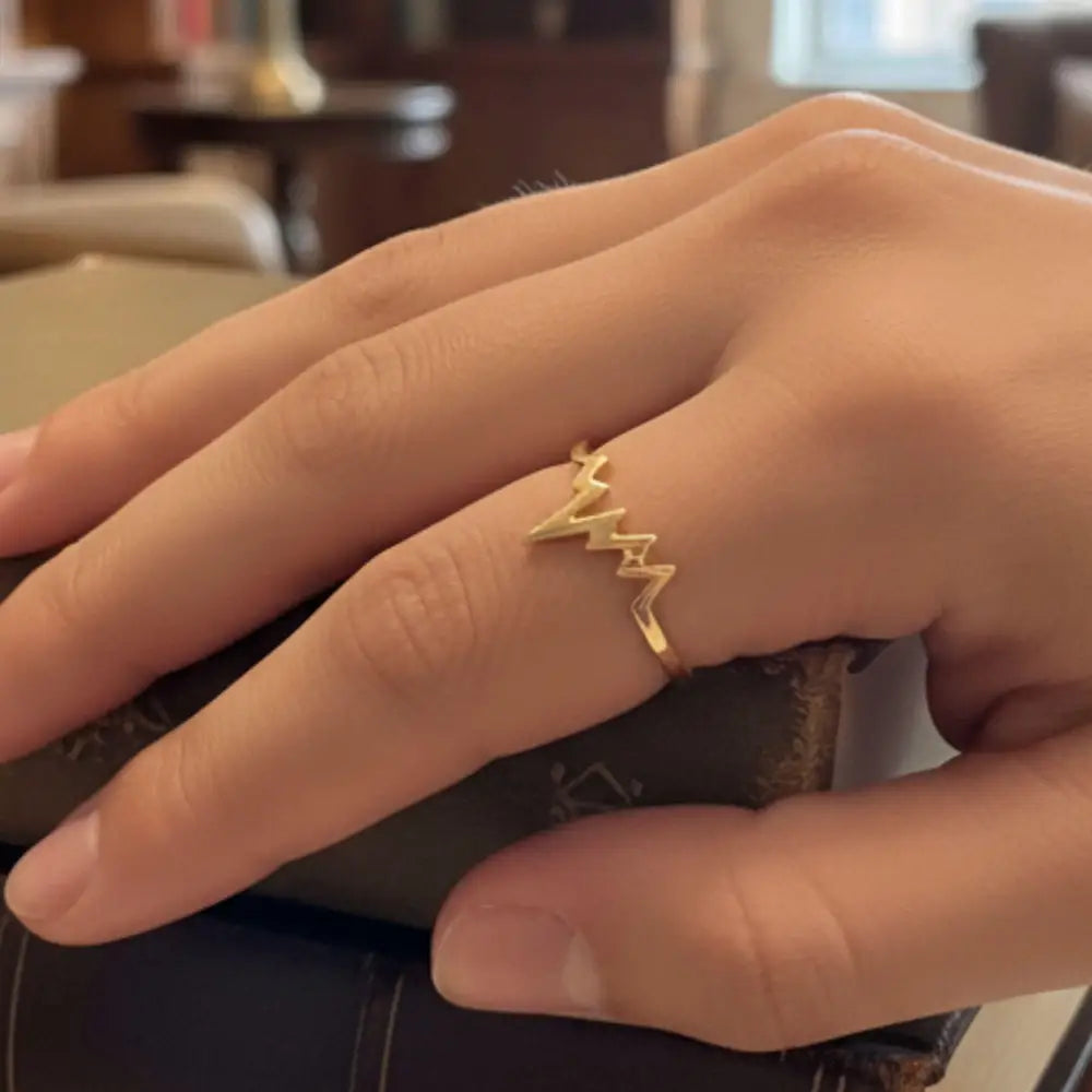 14K Solid Gold Heartbeat Ring EKG Lifeline Promise Ring