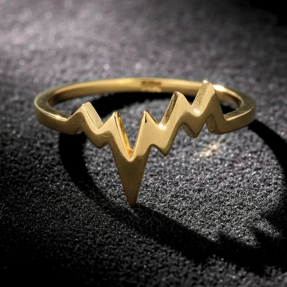 14K Solid Gold Heartbeat Ring EKG Lifeline Promise Ring