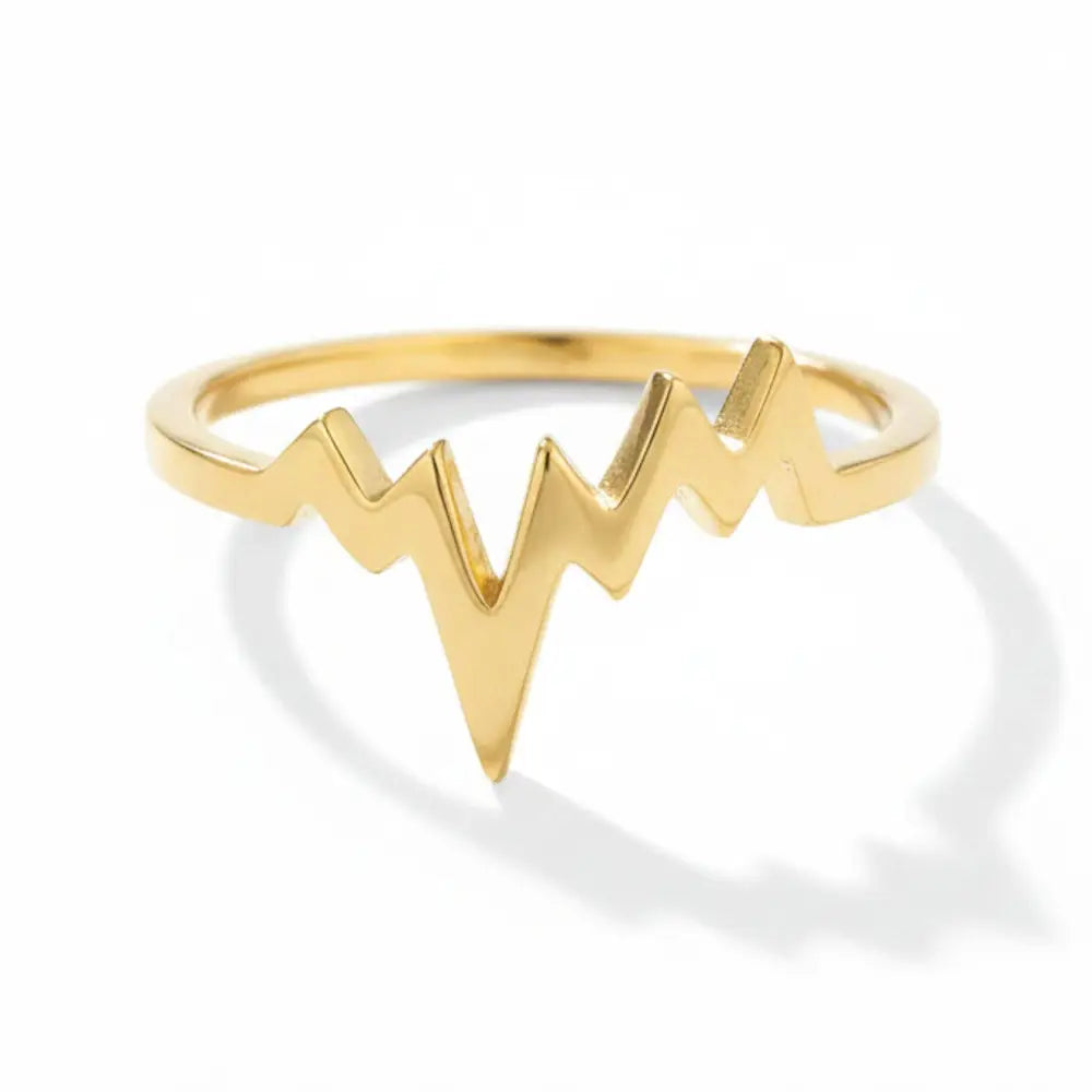 14K Solid Gold Heartbeat Ring EKG Lifeline Promise Ring