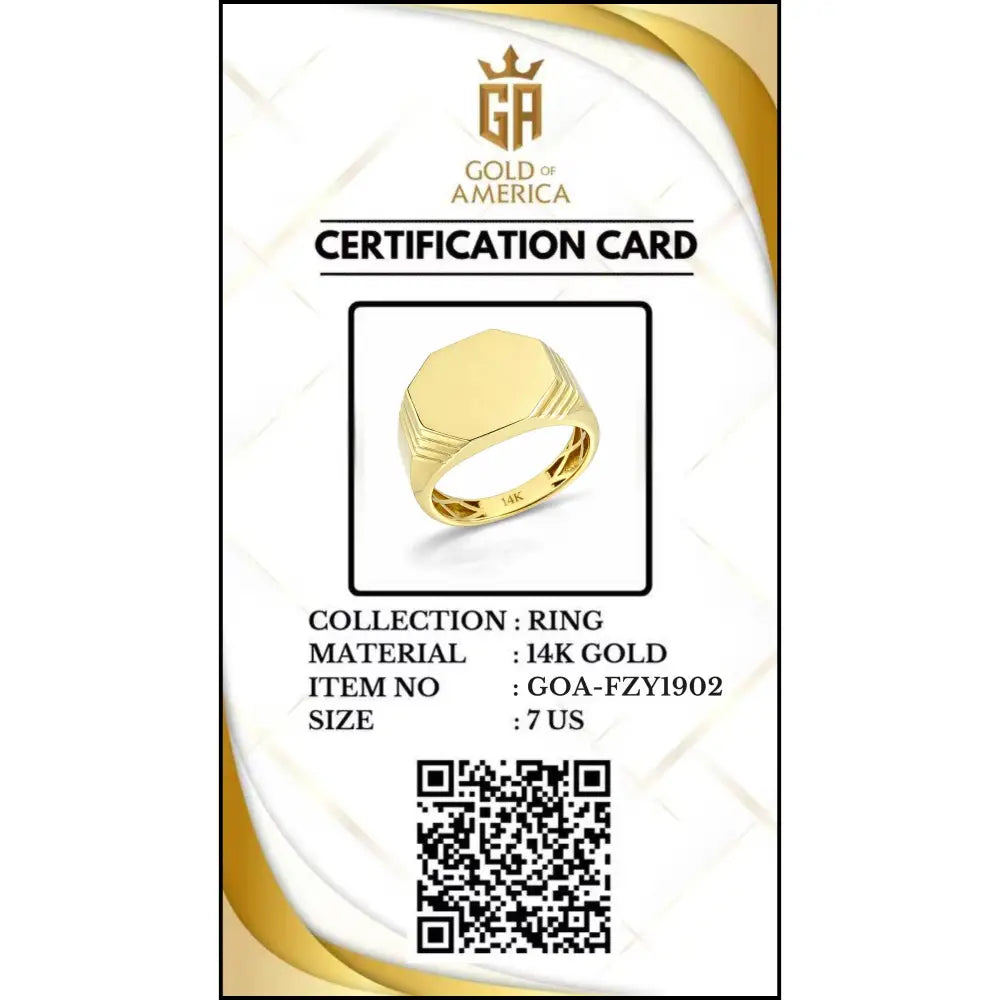 14K Solid Gold Hexagon Signet Ring for Men Classic Yellow Geometric Statement Band Mens Pinky Ring Minimalist Jewelry