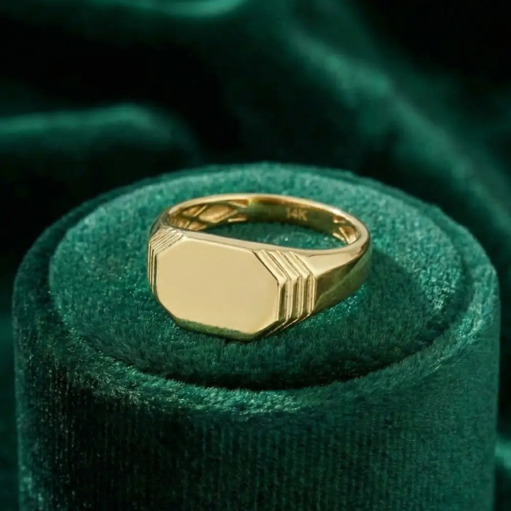 14K Solid Gold Hexagon Signet Ring for Men Classic Yellow Geometric Statement Band Mens Pinky Ring Minimalist Jewelry