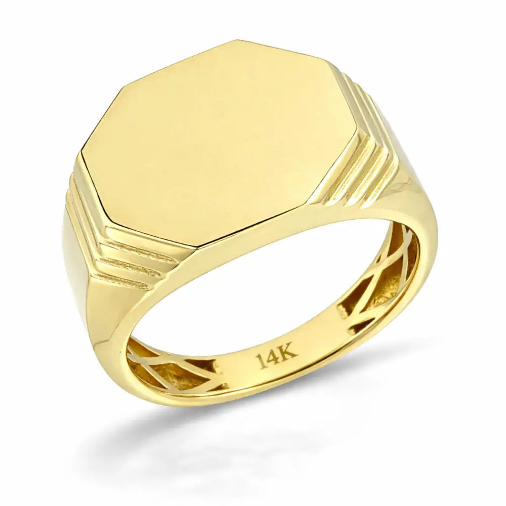 14K Solid Gold Hexagon Signet Ring for Men Classic Yellow Geometric Statement Band Mens Pinky Ring Minimalist Jewelry