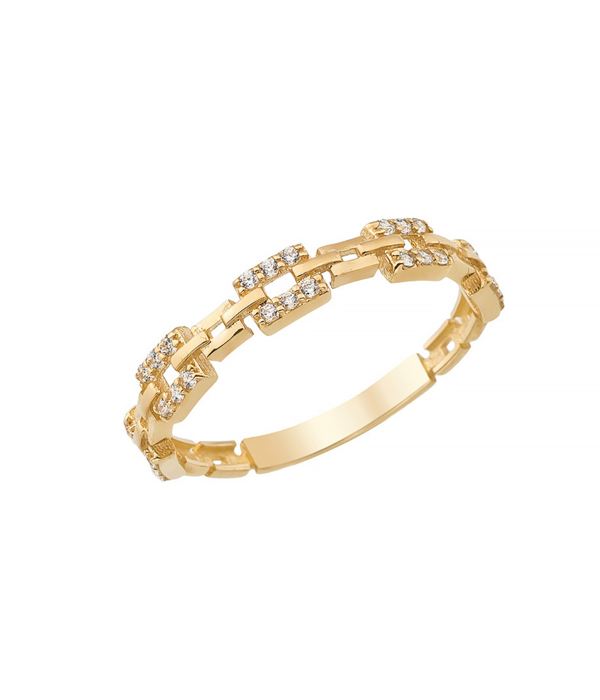 14K Solid Gold Hinged Segment with CZ Pave Square Links Ring - Rings