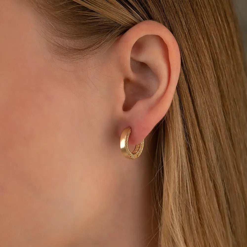 14K Solid Gold Hoop Huggie Earrings – 11mm Chunky Stacking Everyday Hoops for Women - Hoop Earrings