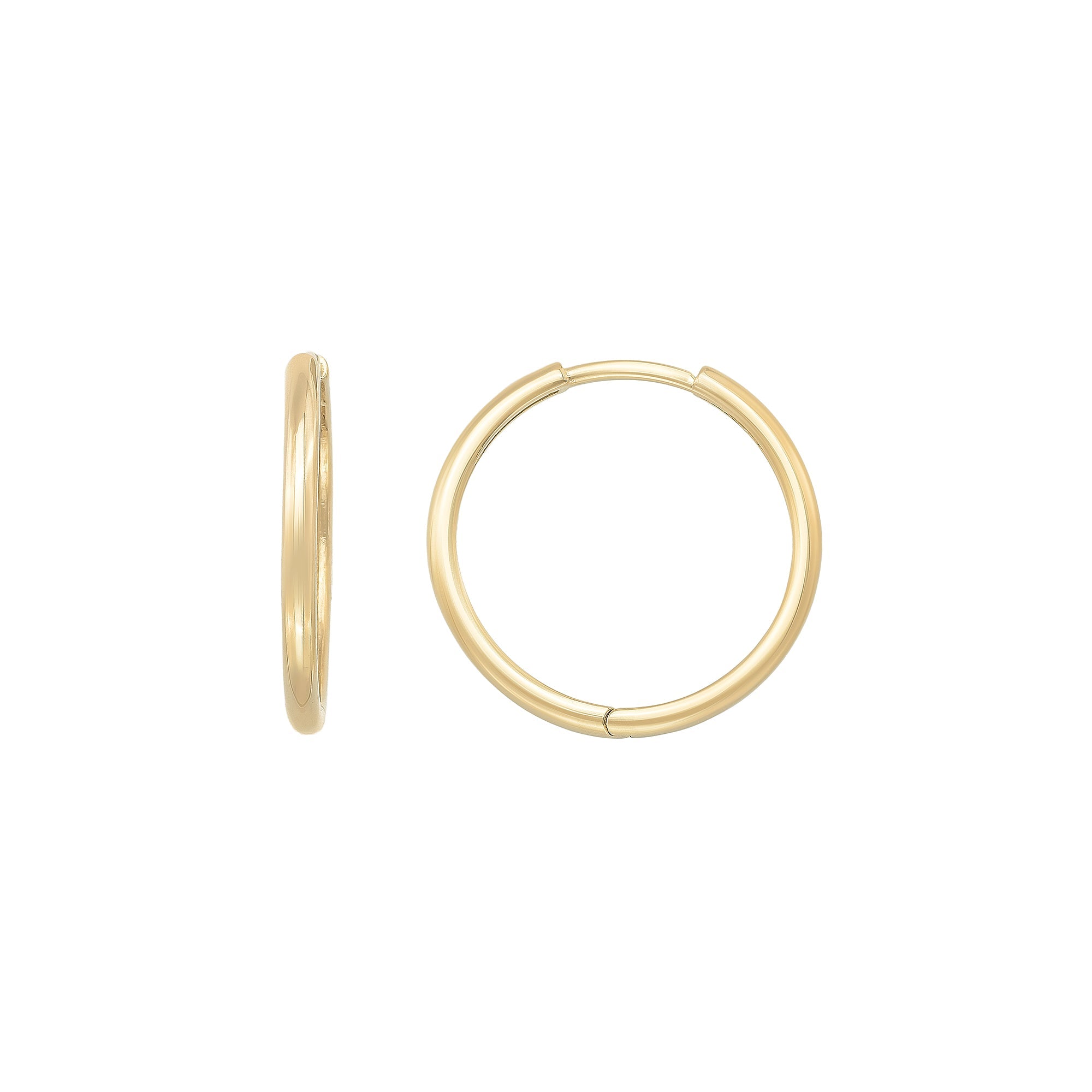 14K Solid Gold Hoop Huggie Earrings | 21mm Everyday Stacking Hoops for Women | Set of 2 - Hoop Earrings