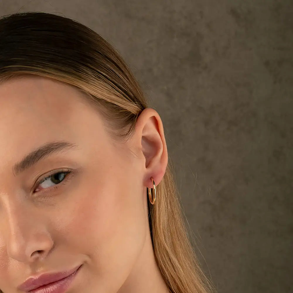 14K Solid Gold Hoop Huggie Earrings | 21mm Everyday Stacking Hoops for Women | Set of 2 - Hoop Earrings