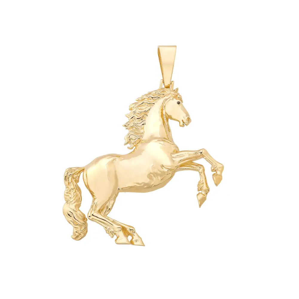 14K Solid Gold Horse Pendant - Pendants