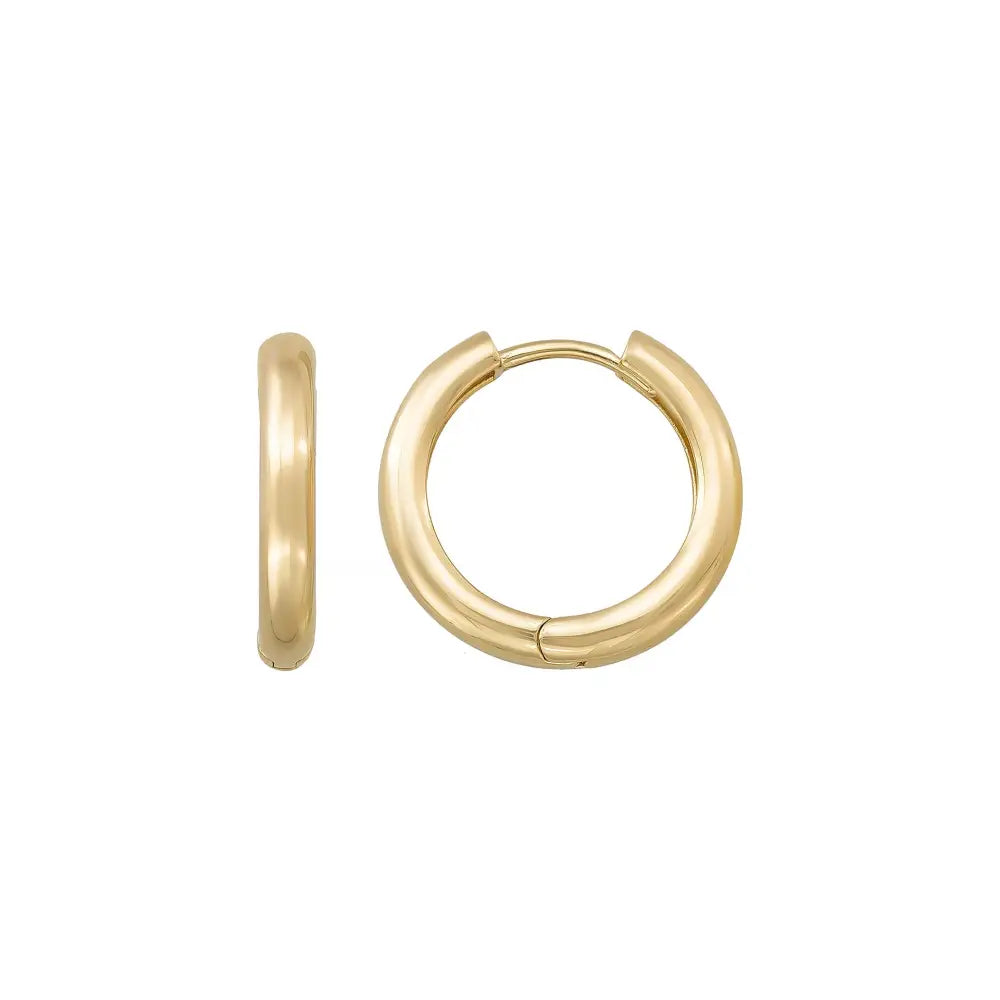 14K Solid Gold Huggie Hoop Earrings | 10.5mm & 14.2mm Everyday Hoops for Women - Single Small / 14K Yellow Gold - Hoop