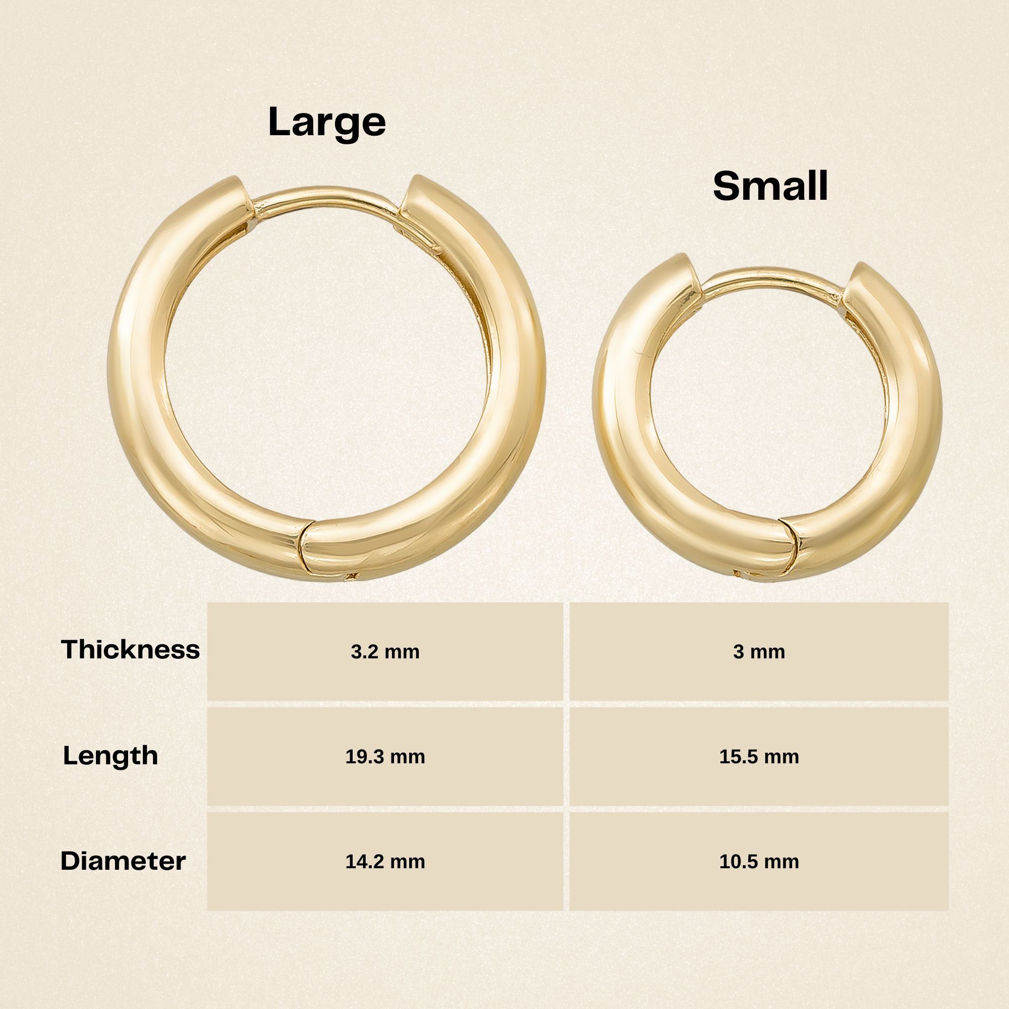 14K Solid Gold Huggie Hoop Earrings | 10.5mm & 14.2mm Everyday Hoops for Women - Hoop Earrings