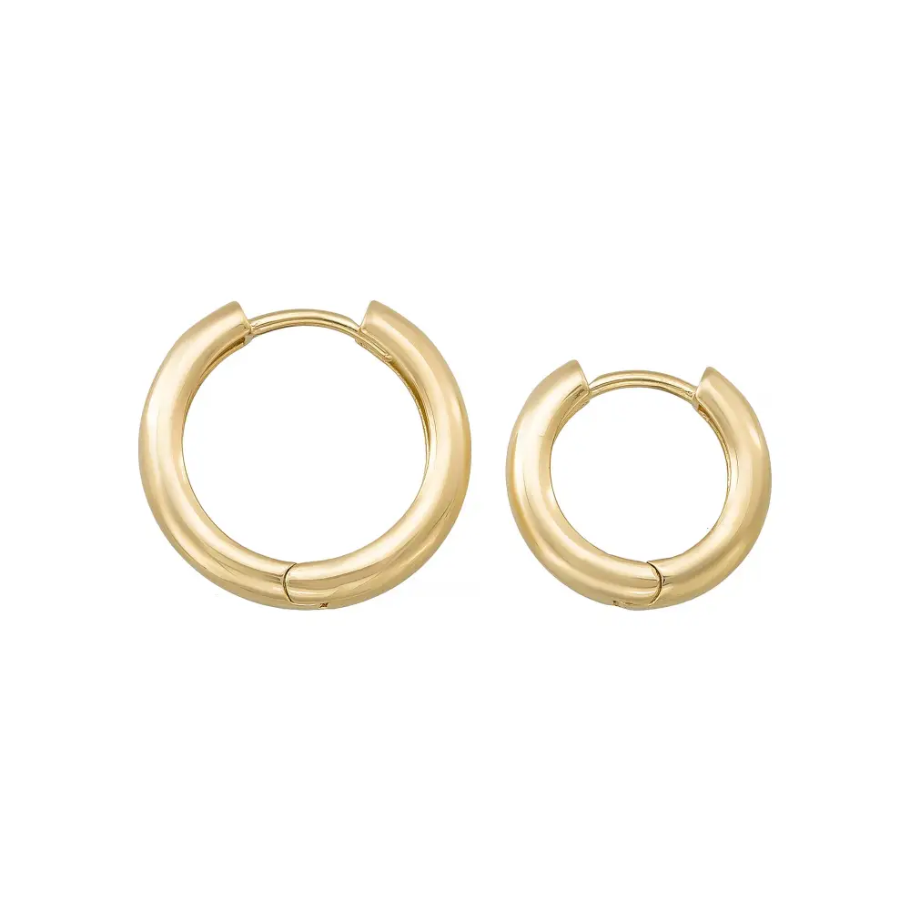 14K Solid Gold Huggie Hoop Earrings | 10.5mm & 14.2mm Everyday Hoops for Women - Hoop Earrings