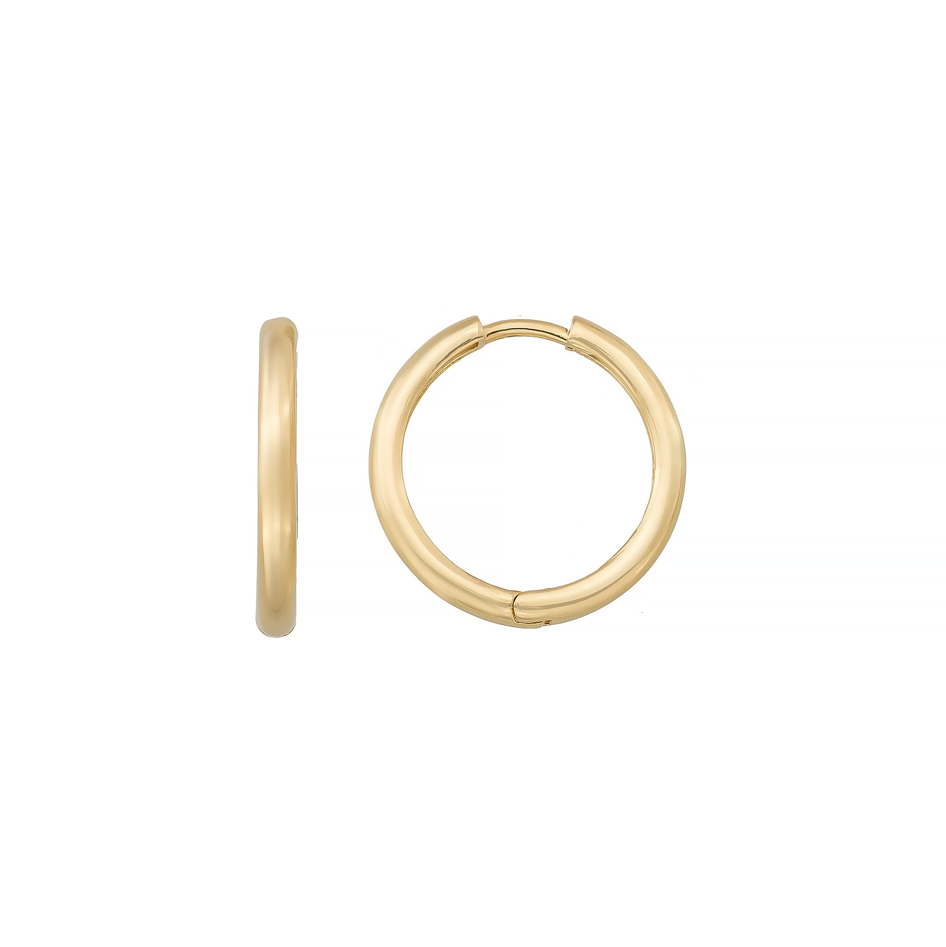 14K Solid Gold Huggie Hoop Earrings | 19mm Stackable Everyday Hoops for Women - Single (1 Earring) / 14K Yellow Gold