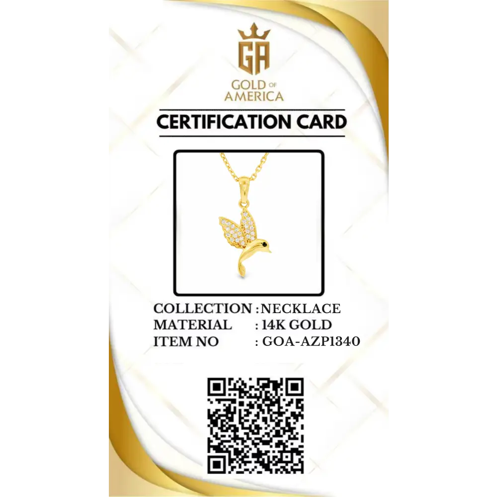 14K Solid Gold Hummingbird Necklace Crystal Pave Bird Pendant Nature Inspired Jewelry Good Luck Charm Mother’s Day Gift