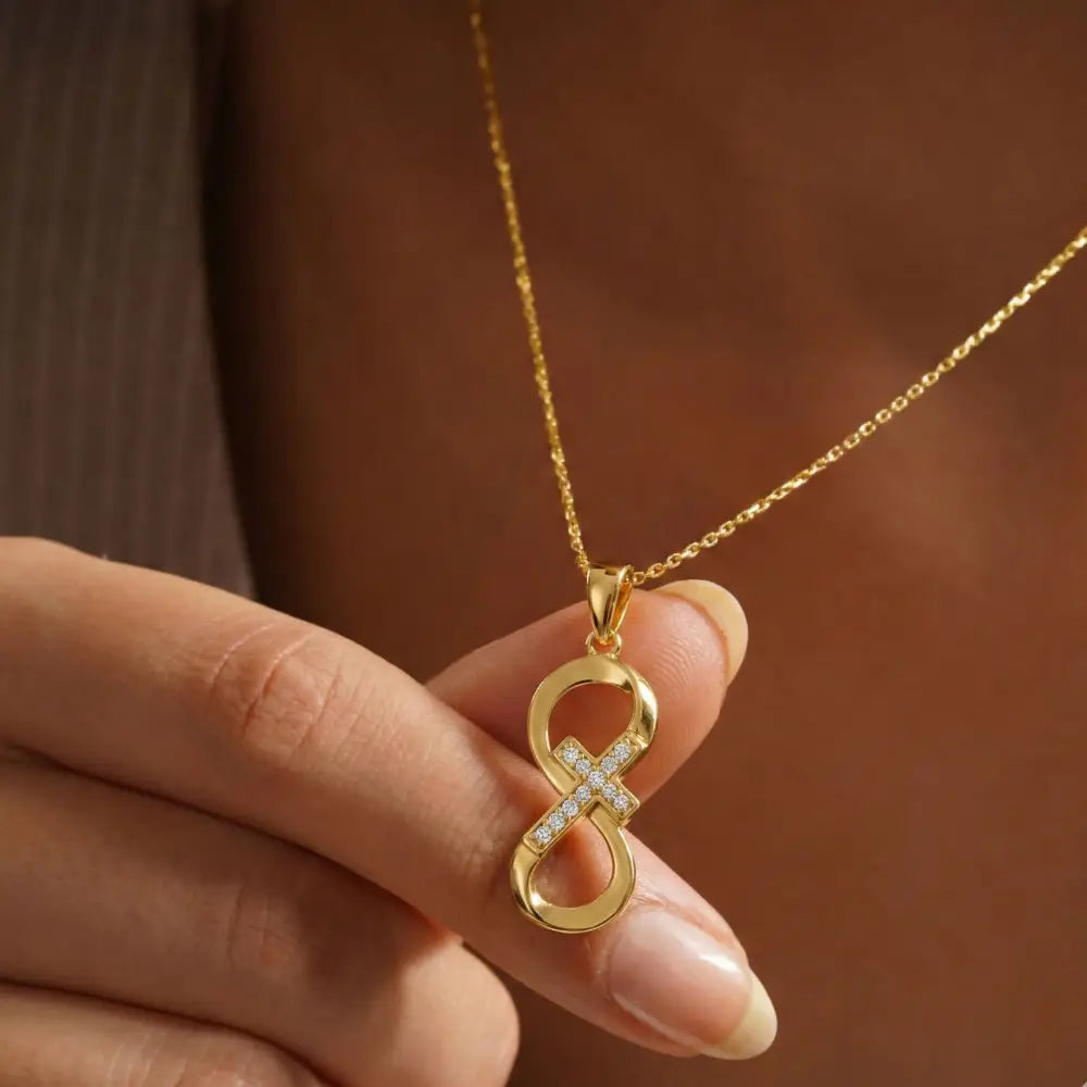 14K Solid Gold Infinity Cross Necklace Eternal Faith Love Pendant Religious Jewelry Gift for Her Baptism Present Dainty