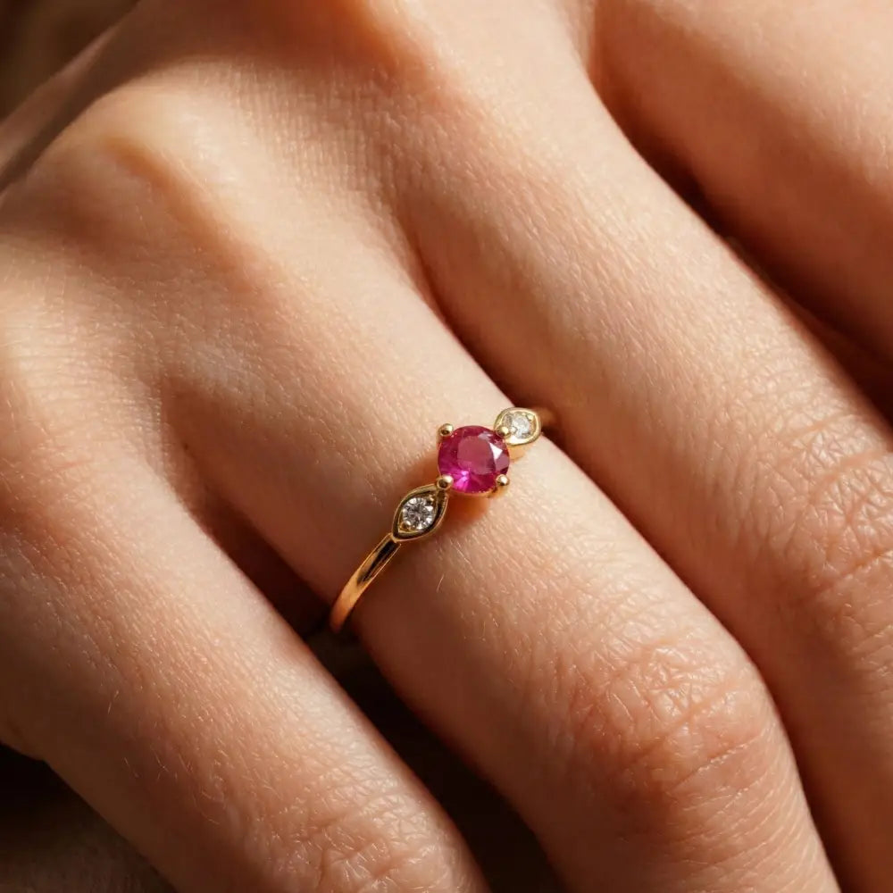 14K Solid Gold Infinity Ring Ruby CZ Ring Minimal Jewelry with Cubic Zirconia for Women