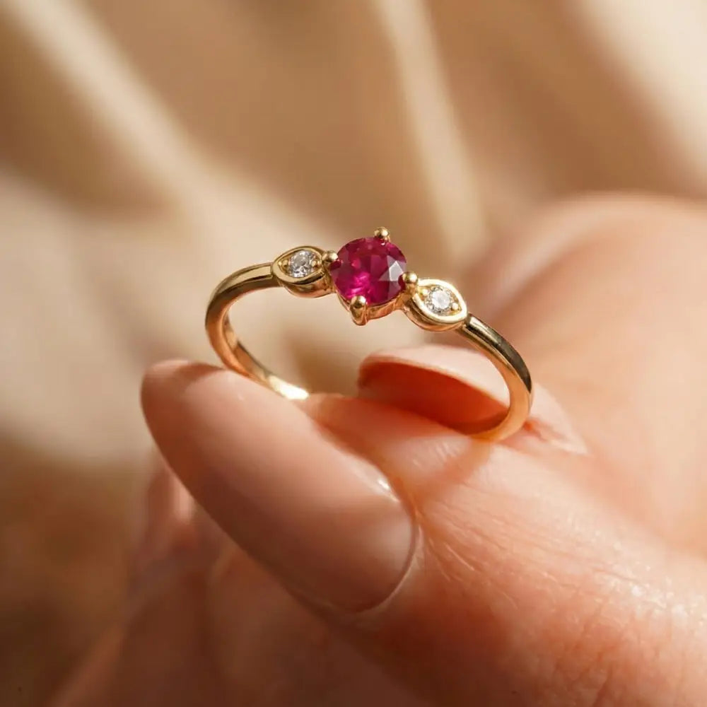 14K Solid Gold Infinity Ring Ruby CZ Ring Minimal Jewelry with Cubic Zirconia for Women