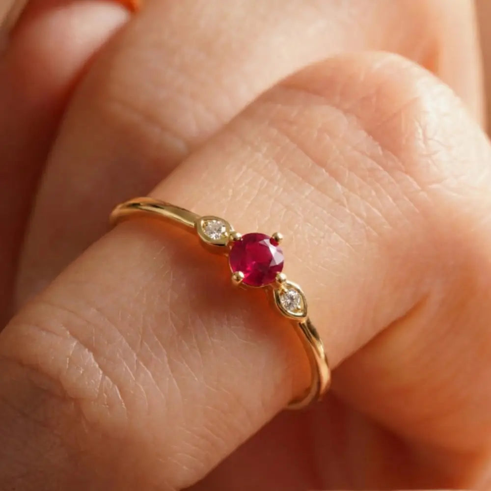 14K Solid Gold Infinity Ring Ruby CZ Ring Minimal Jewelry with Cubic Zirconia for Women