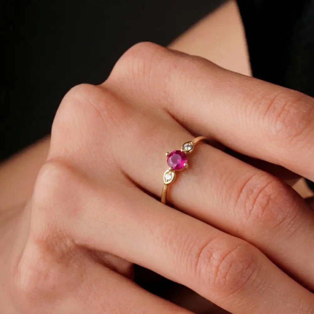 14K Solid Gold Infinity Ring Ruby CZ Ring Minimal Jewelry with Cubic Zirconia for Women