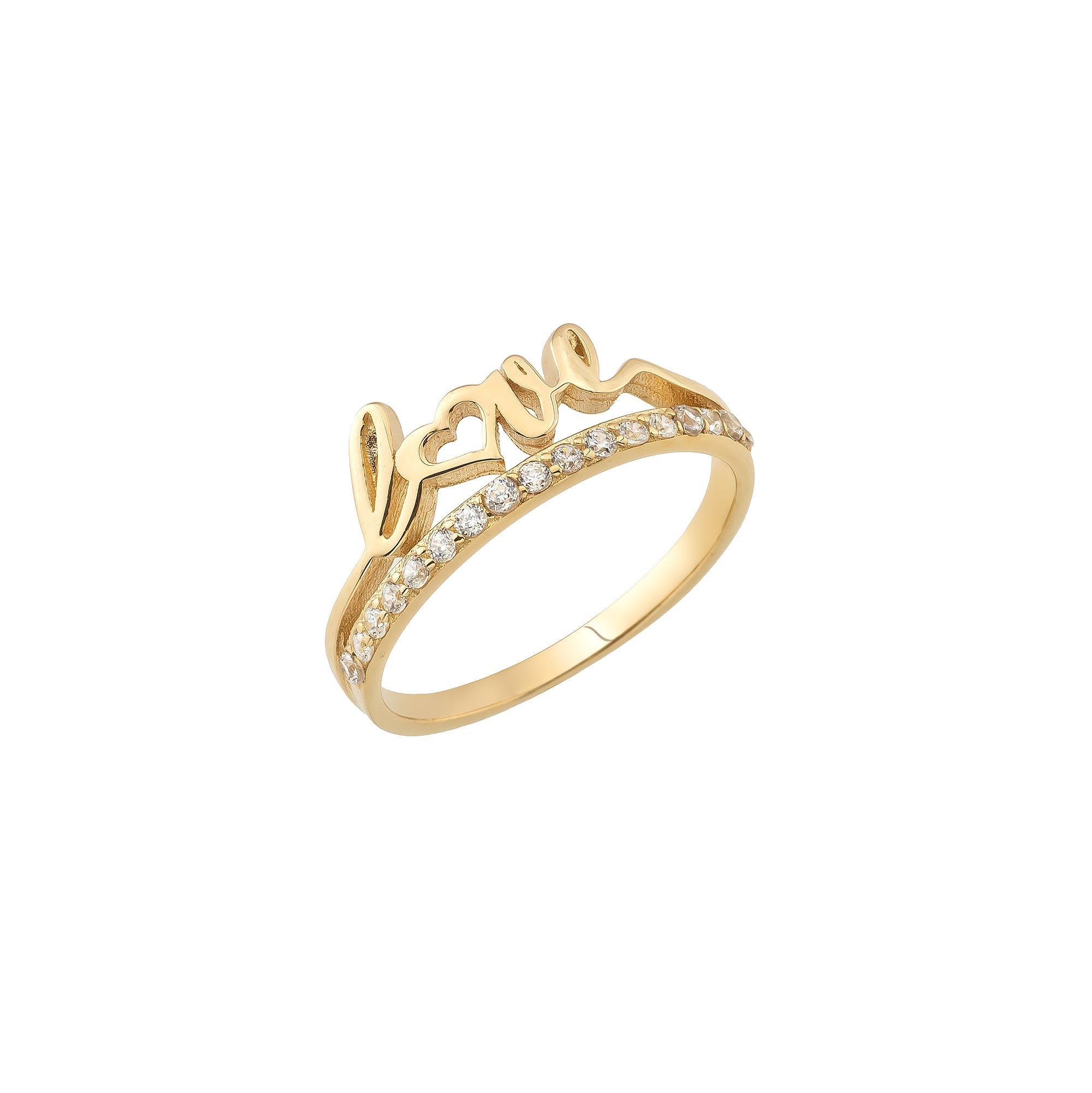 14K Solid Gold Initial Love Ring Script Love Ring - Stackable Rings