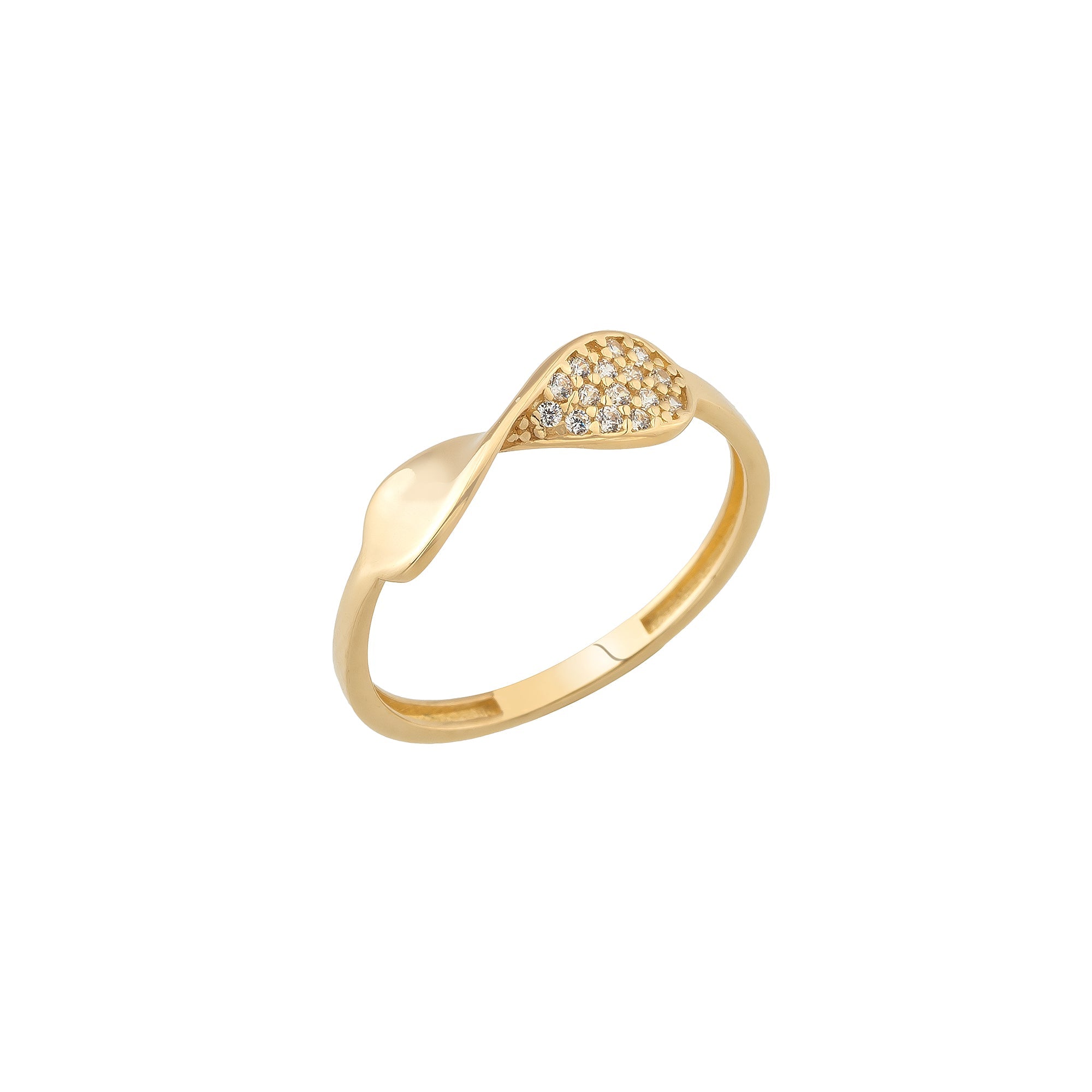 14K Solid Gold Initial Mobius CZ Ring - Stackable Rings