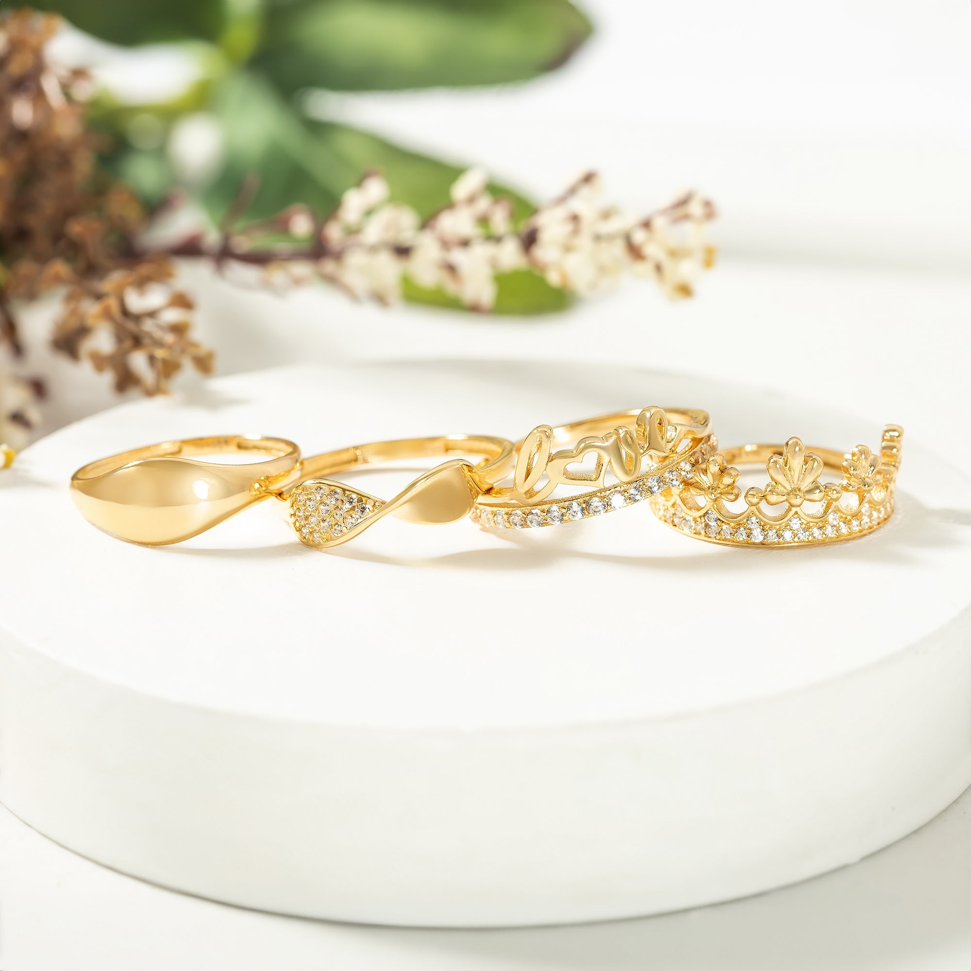 14K Solid Gold Initial Mobius CZ Ring - Stackable Rings