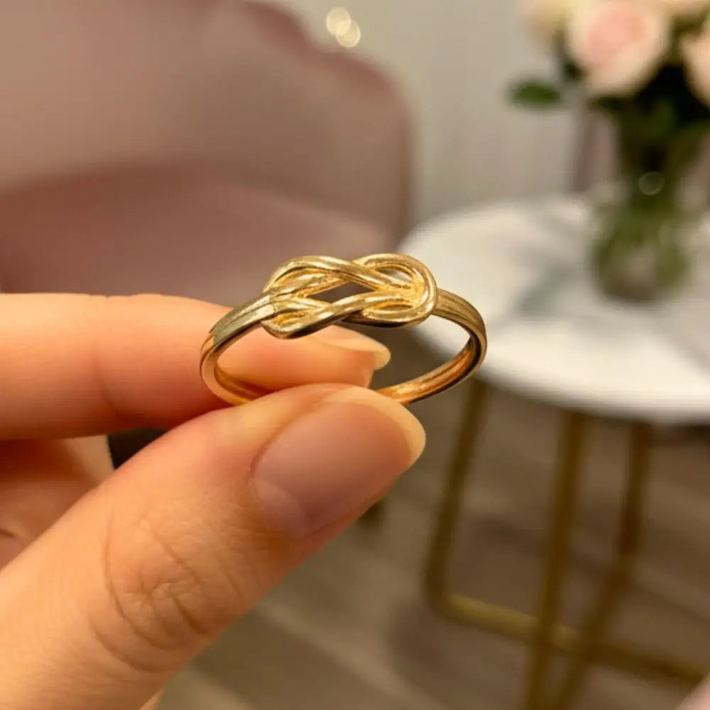 14k Solid Gold Knot Ring Minimalist Stacking Ring for Women Wedding Band
