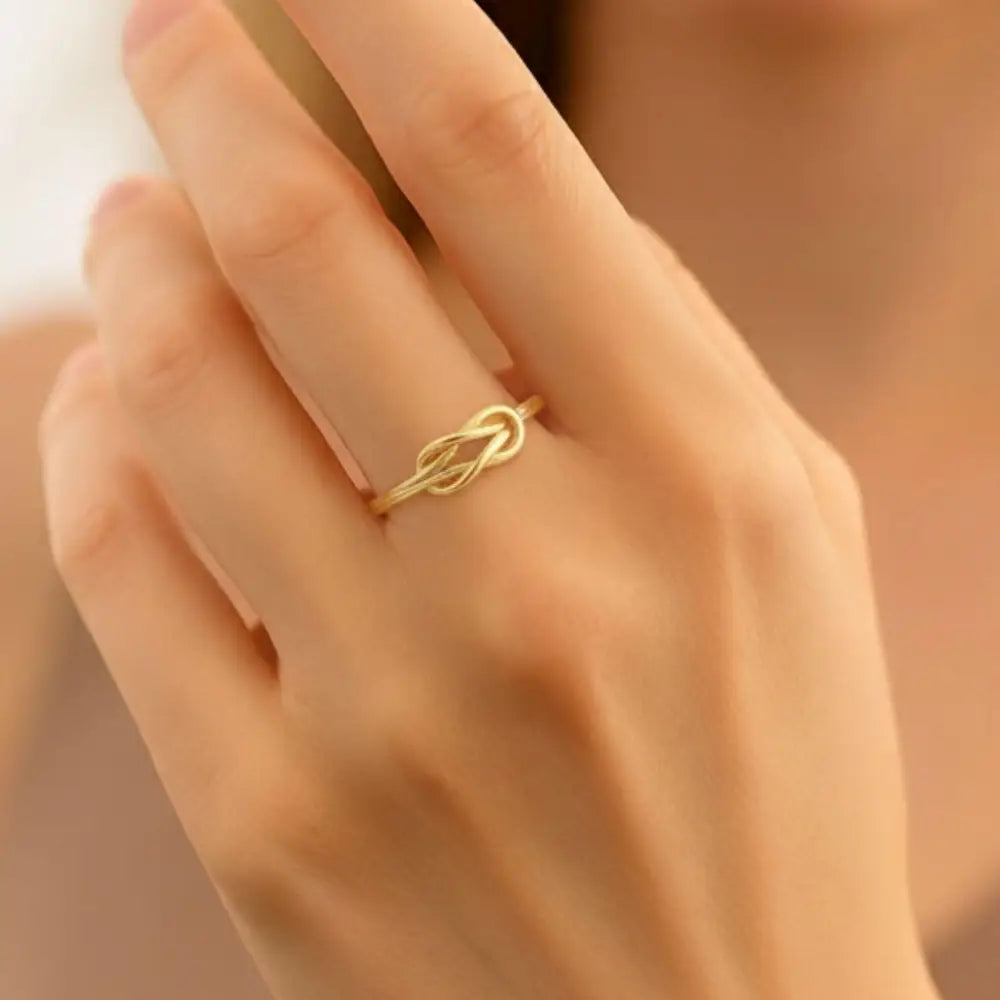14k Solid Gold Knot Ring Minimalist Stacking Ring for Women Wedding Band