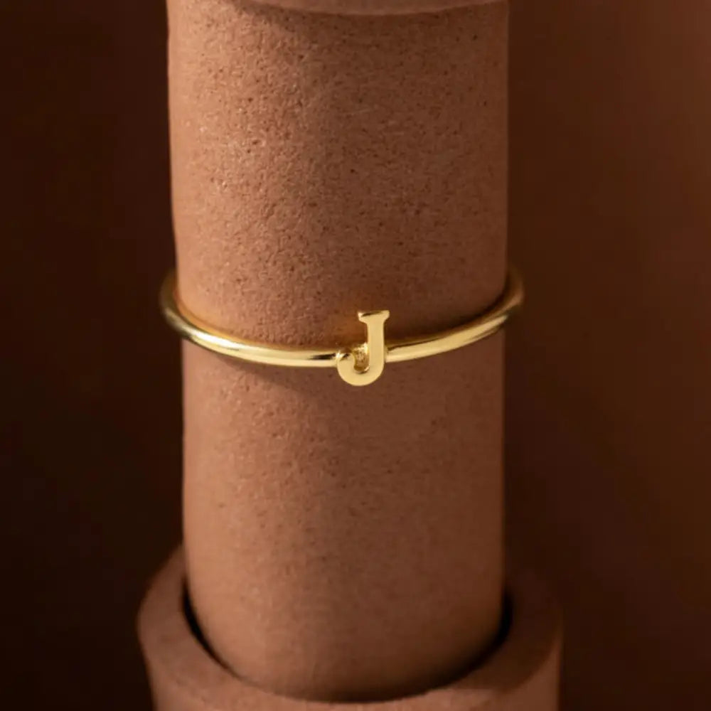 14K Solid Gold Letter J Ring Initial Jewelry for Women