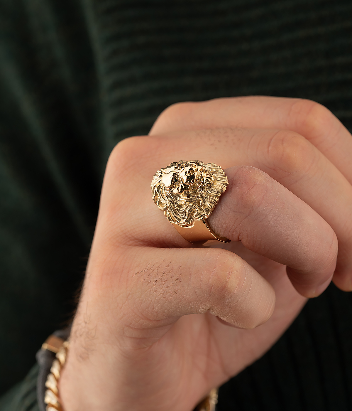 14K Solid Gold Men’s Lion Rings - Earrings