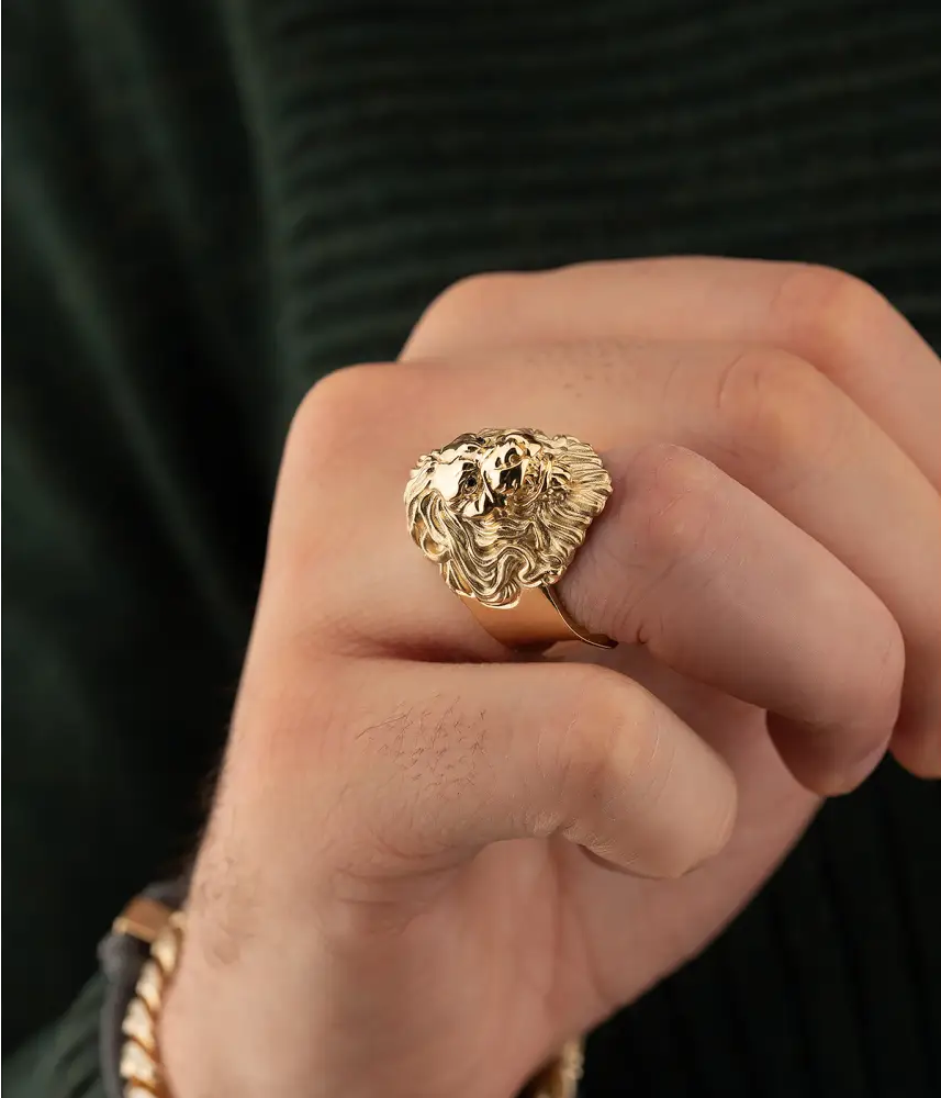 14K Solid Gold Men’s Lion Rings - Earrings