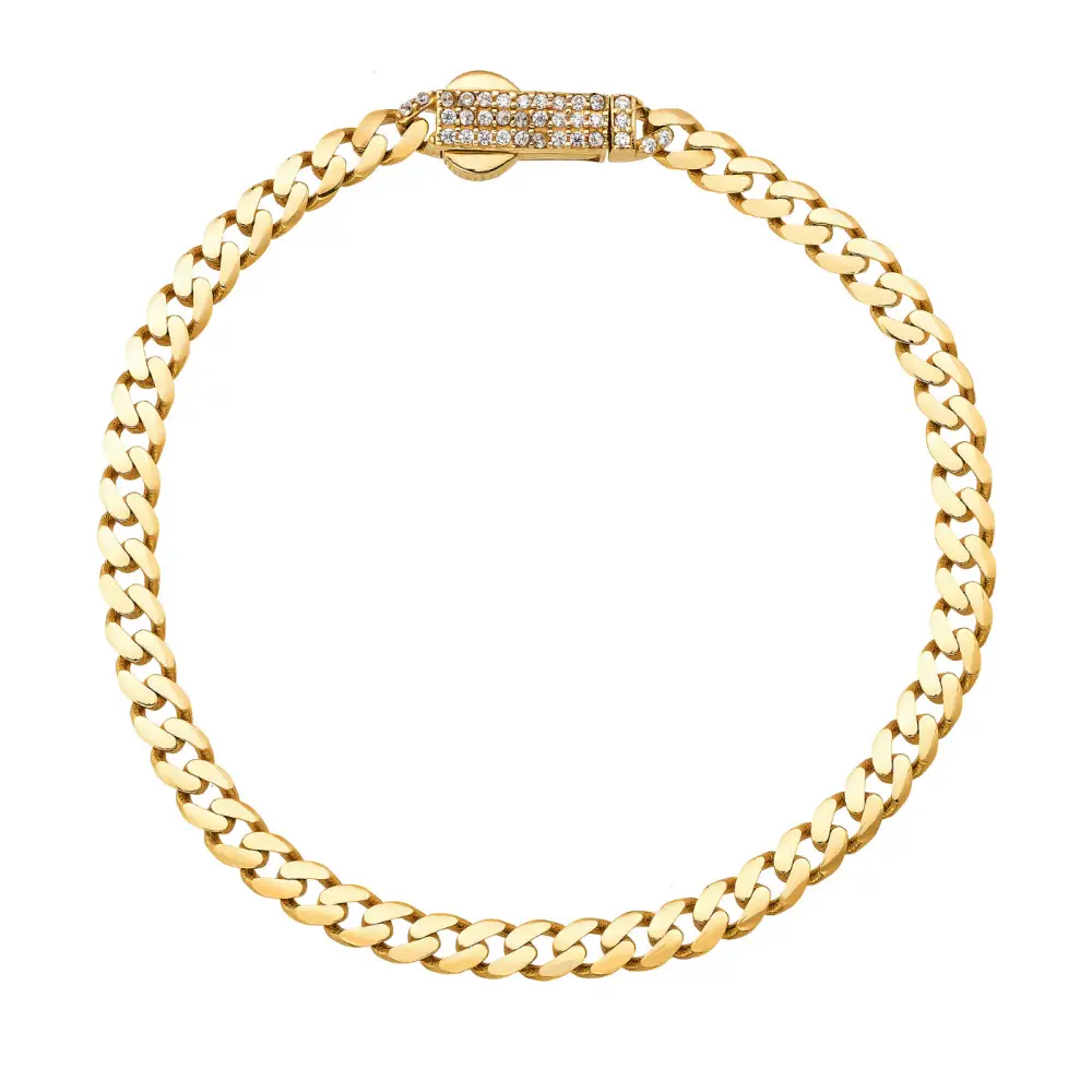 14K Solid Gold Monaco Chain Bracelet 4mm - 7 inch - Chains