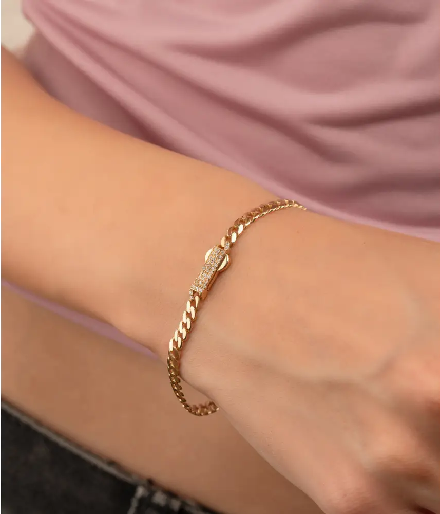 14K Solid Gold Monaco Chain Bracelet 4mm - Chains
