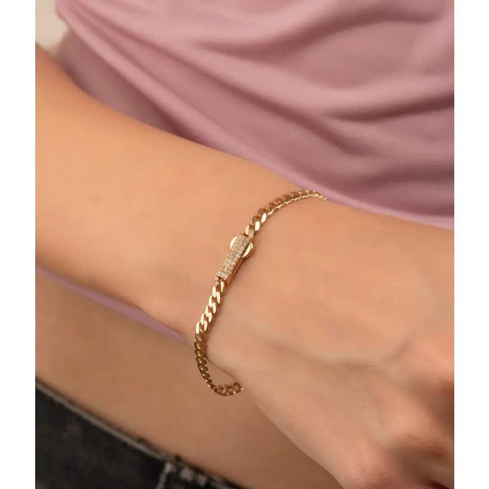 14K Solid Gold Monaco Chain Bracelet 4mm - Chains