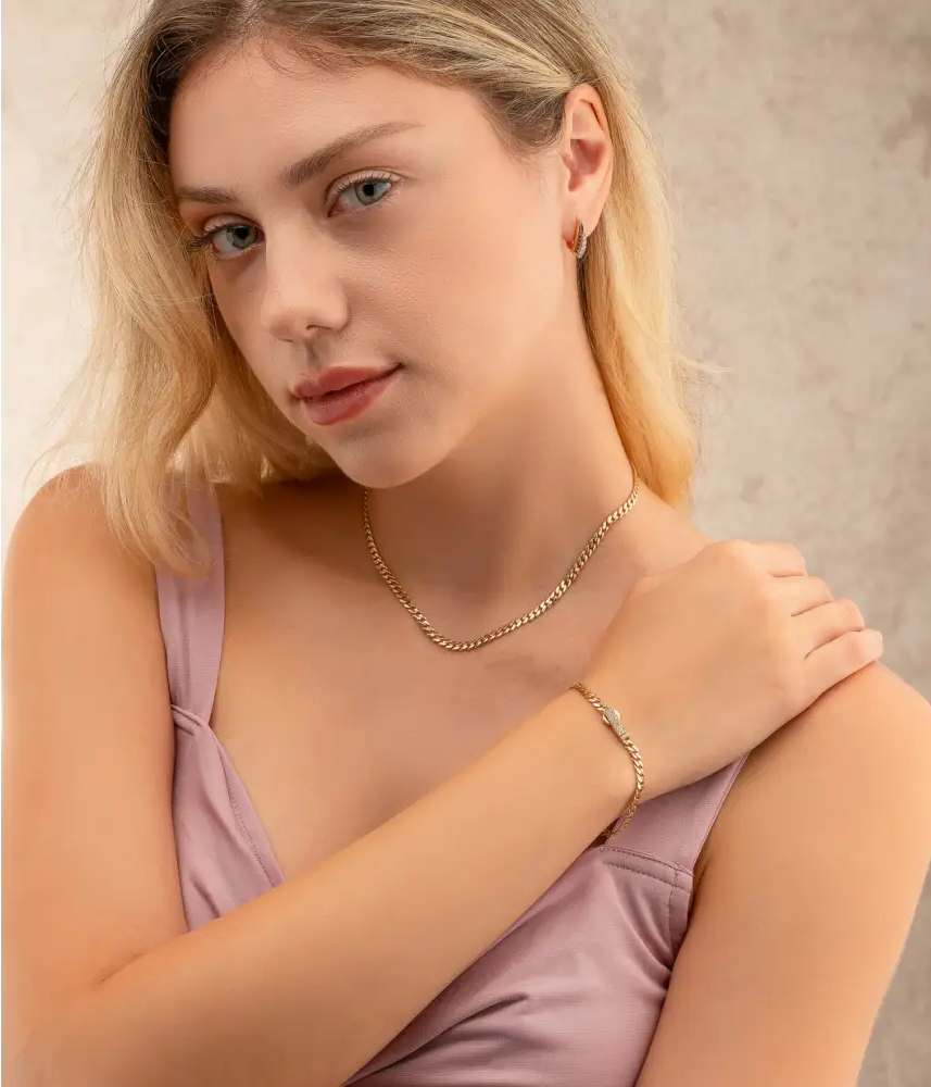 14K Solid Gold Monaco Chain Bracelet 4mm - Chains