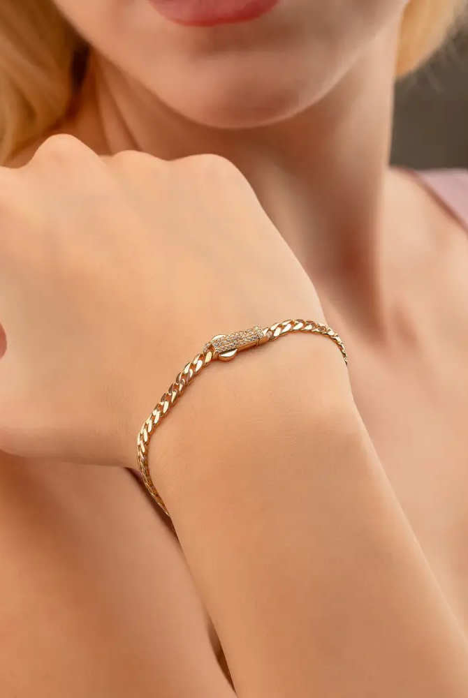 14K Solid Gold Monaco Chain Bracelet 4mm - Chains