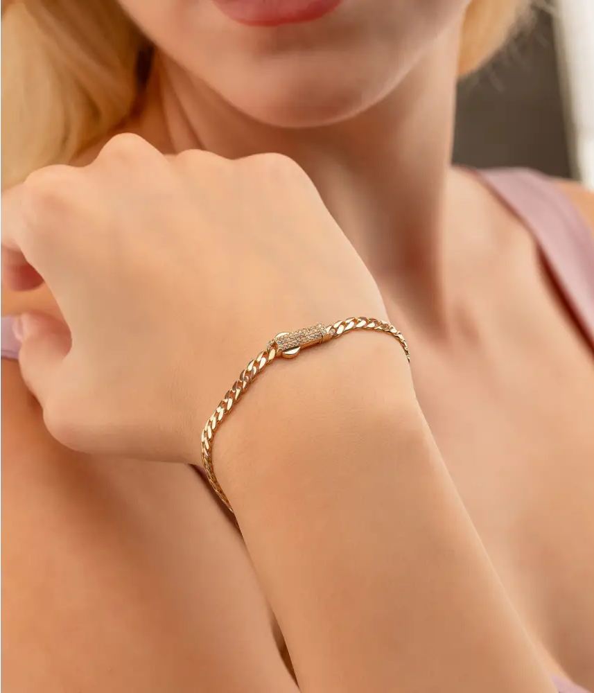 14K Solid Gold Monaco Chain Bracelet 4mm - Chains