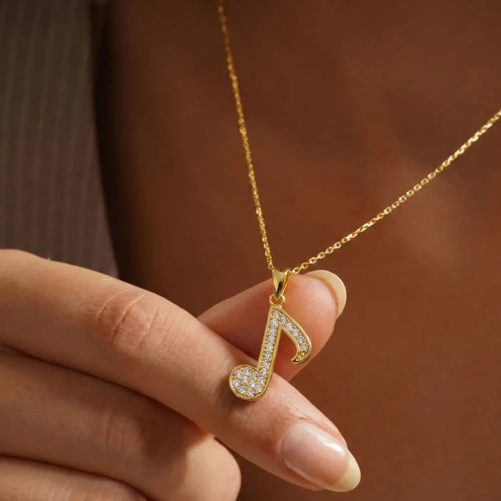 14K Solid Gold Music Note Necklace CZ Sparkle Music Symbol Pendant Dainty Choir Jewelry Music Lover Gift for Daughter