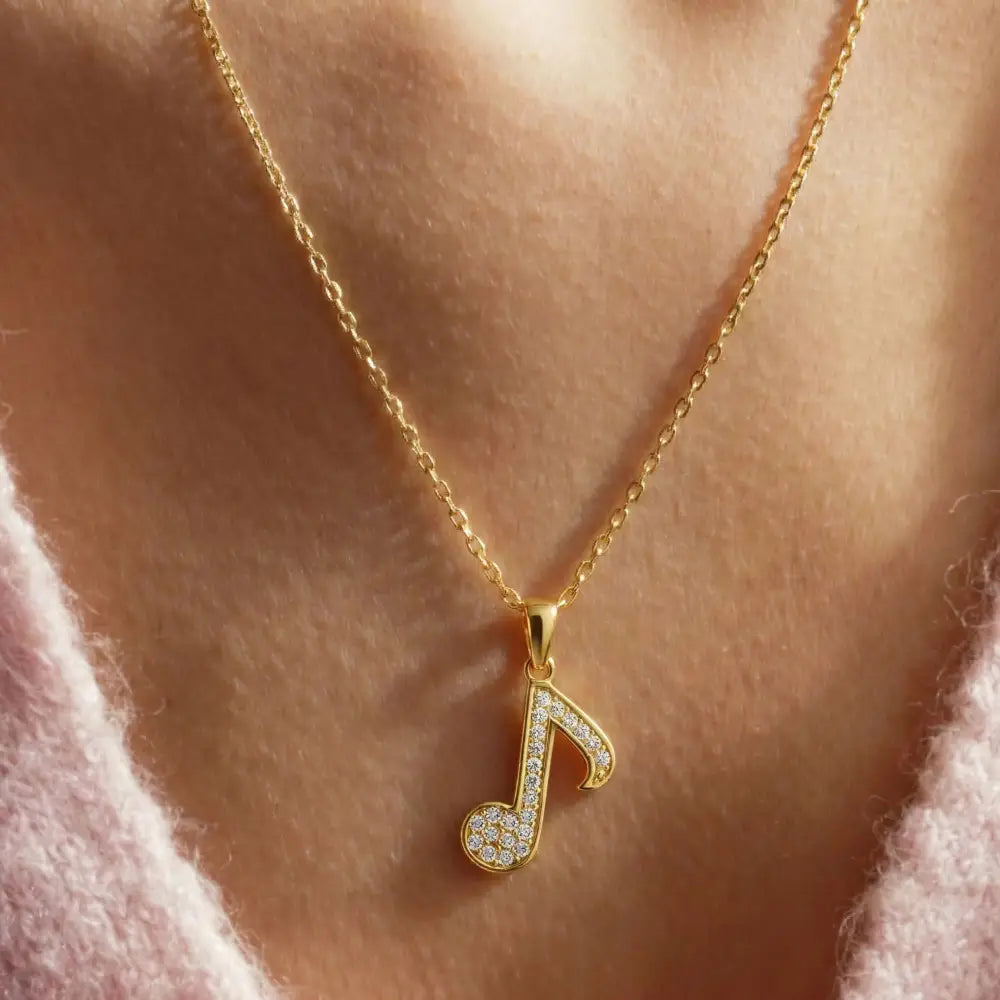 14K Solid Gold Music Note Necklace CZ Sparkle Music Symbol Pendant Dainty Choir Jewelry Music Lover Gift for Daughter