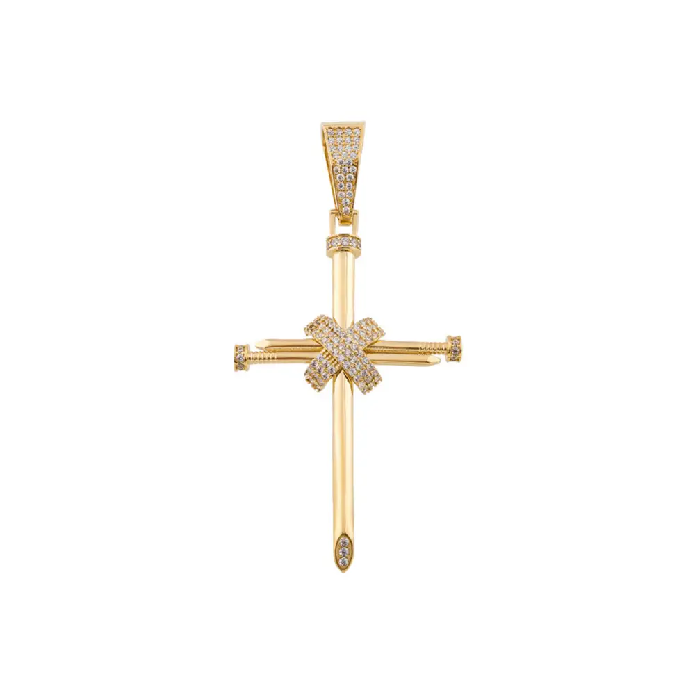14K Solid Gold Nail Cross Pendant - Pendants