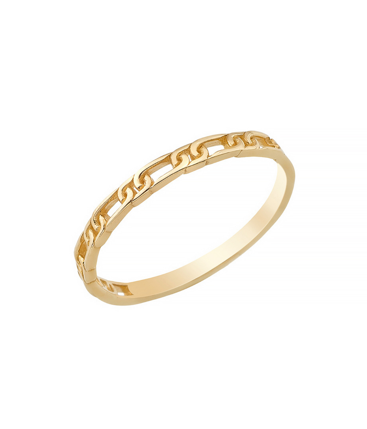 14K Solid Gold Paper Clip Link Bangle Ring - Rings
