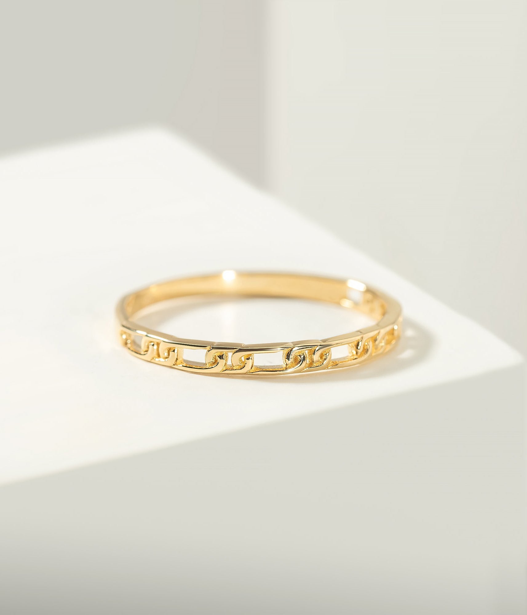 14K Solid Gold Paper Clip Link Bangle Ring - Rings
