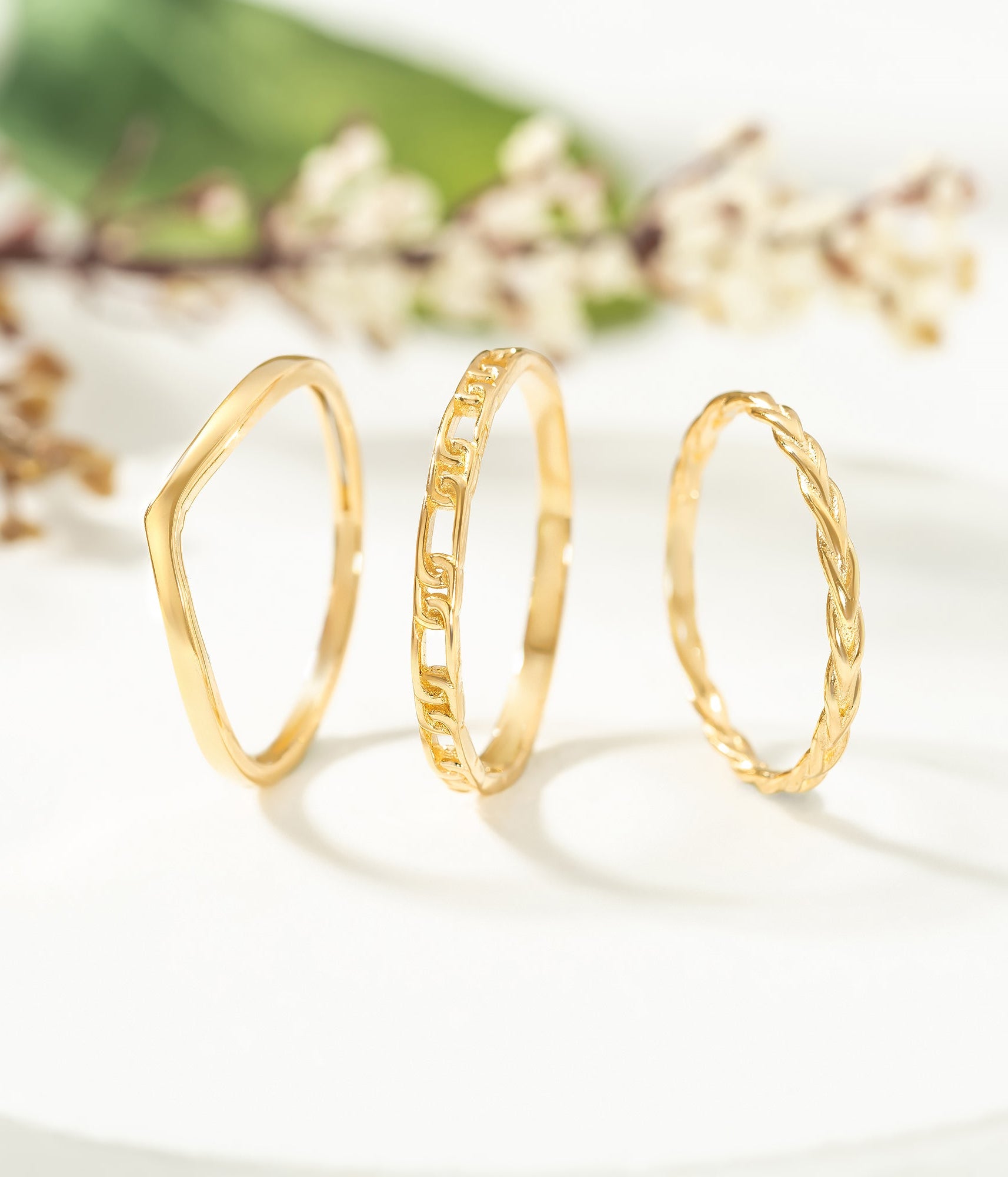 14K Solid Gold Paper Clip Link Bangle Ring - Rings