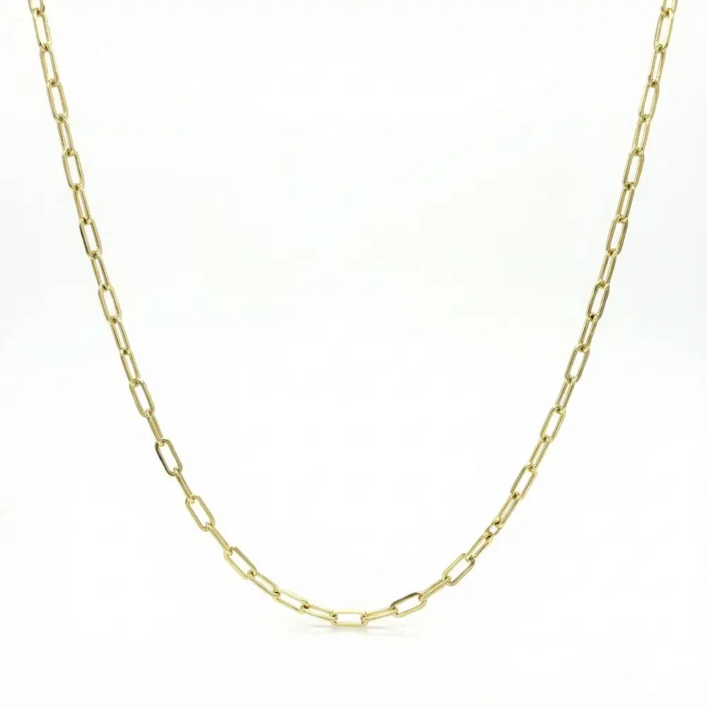 14K Solid Gold Paperclip Chain Necklace 1.9mm 2.2mm 3.4mm 16 18 20 Inch Trendy Rectangle Link Minimalist Jewelry Gift